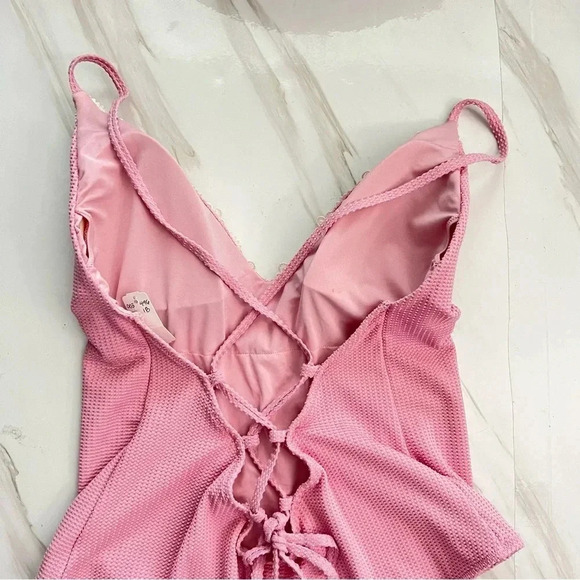 Aerie Waffle V-Neck One Piece Swimsuit Size XL Country Pink Adjustable Straps - Picture 9 of 14